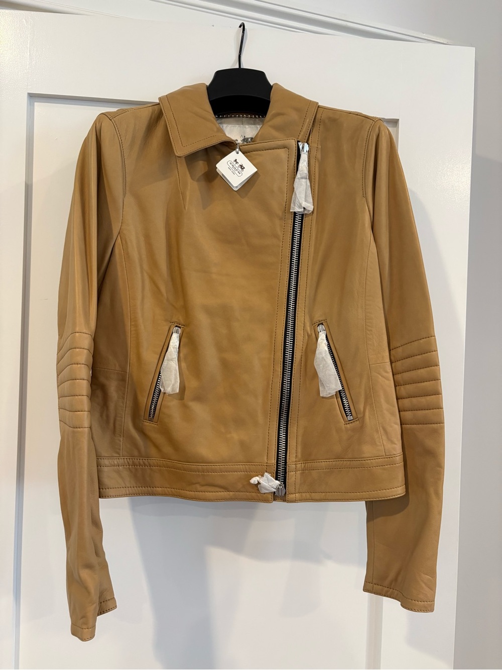 COACH Womens Camel Leather Moto Jacket